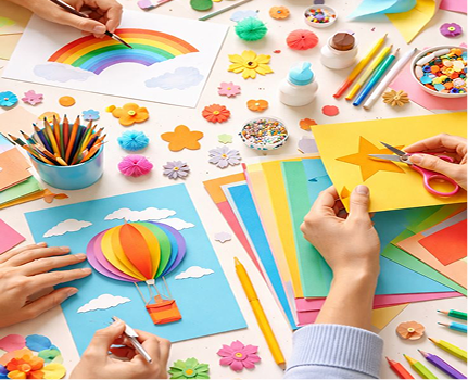Children participating in creative art and craft activities